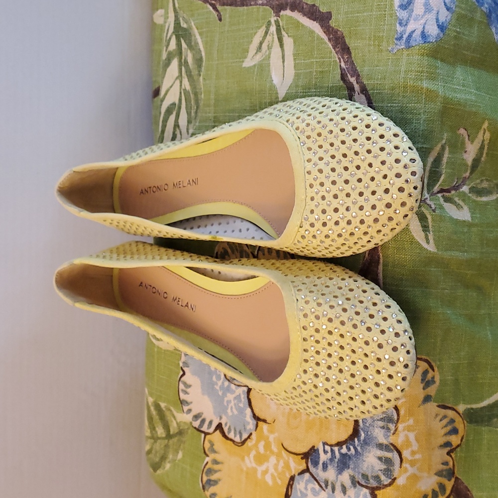 Antonio Melani Yellow Leather Ballet Flats with Rhinestones, Size 10 Medium - Picture 3 of 14